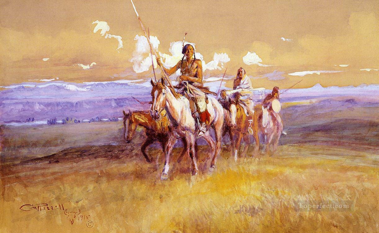 indian party 1915 Charles Marion Russell Oil Paintings